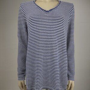 NWOT J. McLaughlin blue white striped V-Neck cotton blend sweater ladies Large